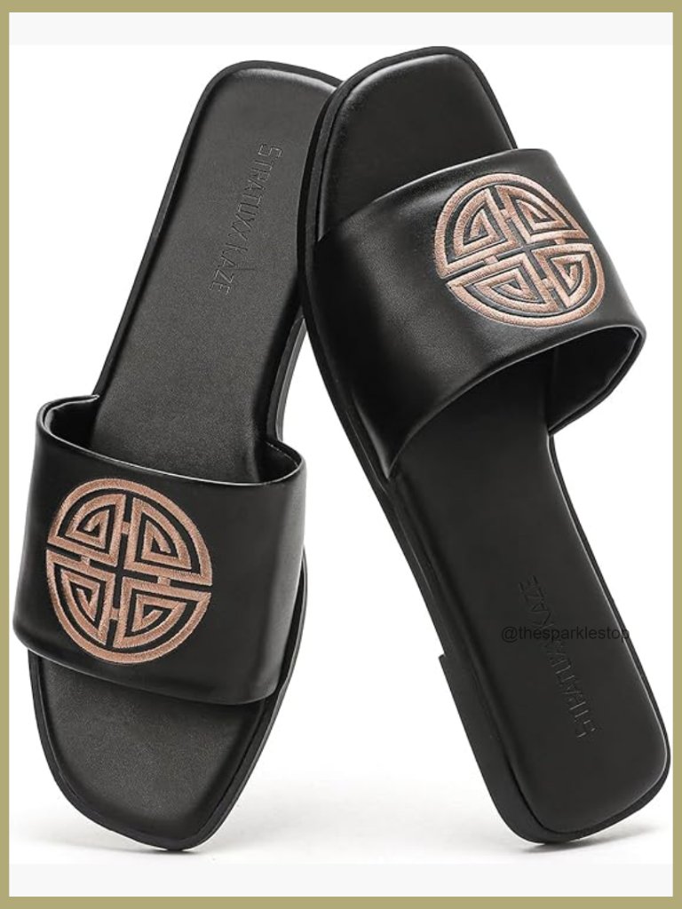 Dressy Women's Slide Sandals With Memory Foam Insole Faux Leather